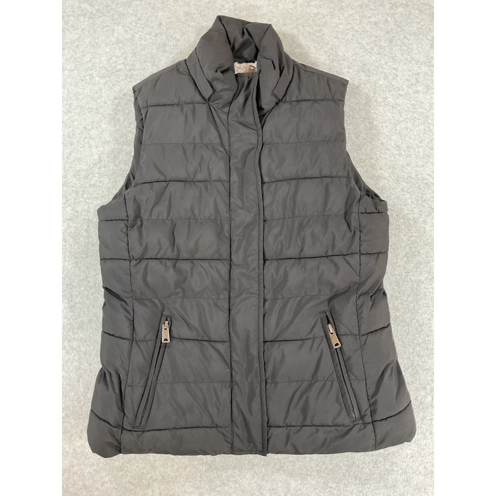 Banana Republic Womens Shiny Puffer Vest Black Faux Shearling Lined XS 2551